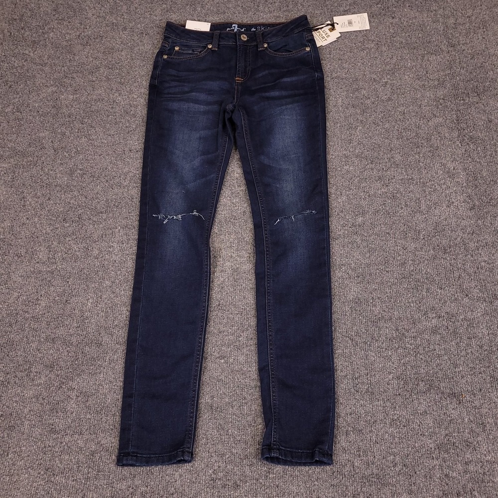 7 For All Mankind The Skinny Super Skinny Jean Sz 14 (26x27) Distressed Mid Rise